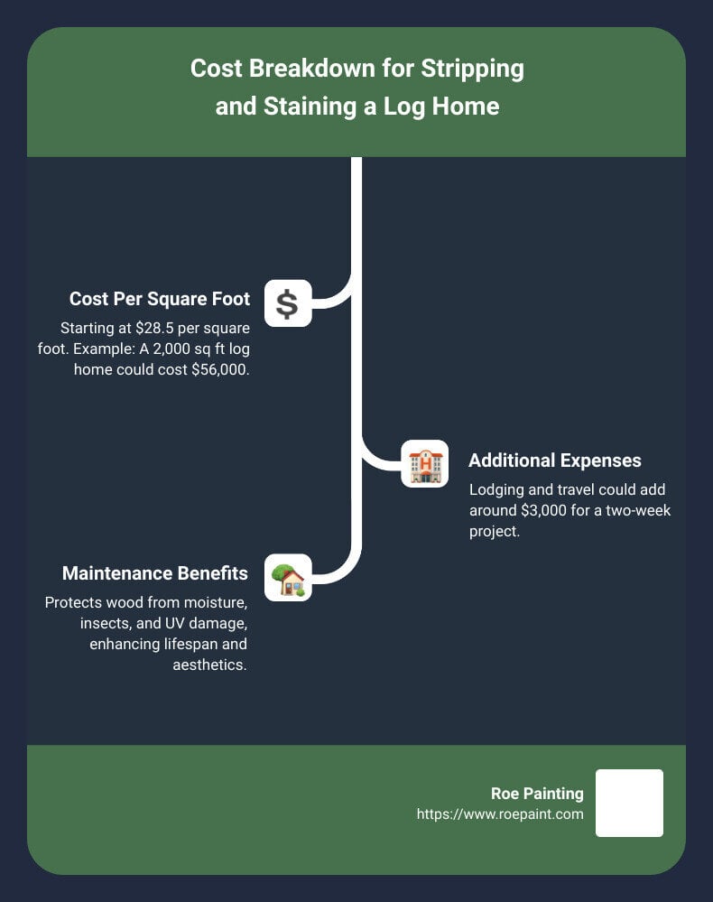 Log Home Restoration Cost Breakdown - cost to strip and stain log home infographic infographic-line-3-steps